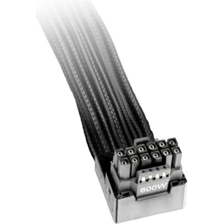 be quiet! 12V-2x6/12VHPWR 90° Reversed Kabel, PCI-E Stromkabel mit gummierter Ummantelung, schwarz, 70 cm, max. Last 600 W – Bild 1
