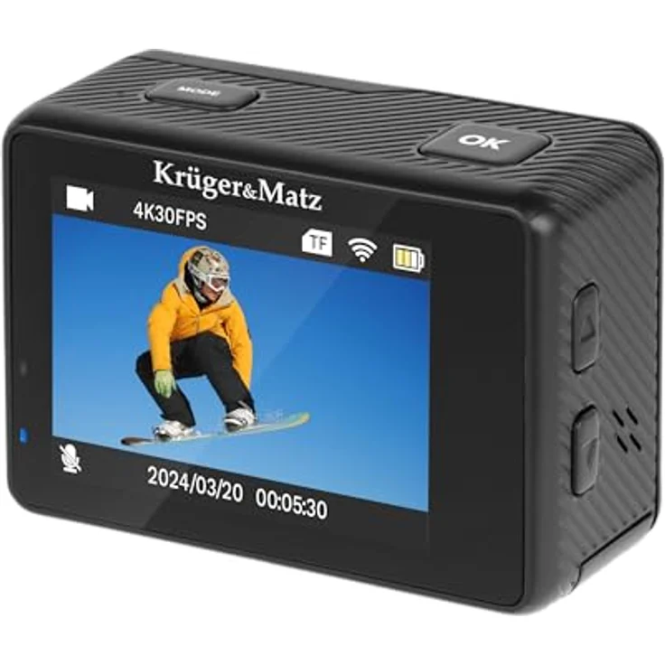 Kruger&Matz Vision P400, 4K Sportkamera mit 60 FPS, 2" Display, 170° Weitwinkel, Wi-Fi, Mikrofon, wasserdichtes Gehäuse, 4GB RAM – Bild 4