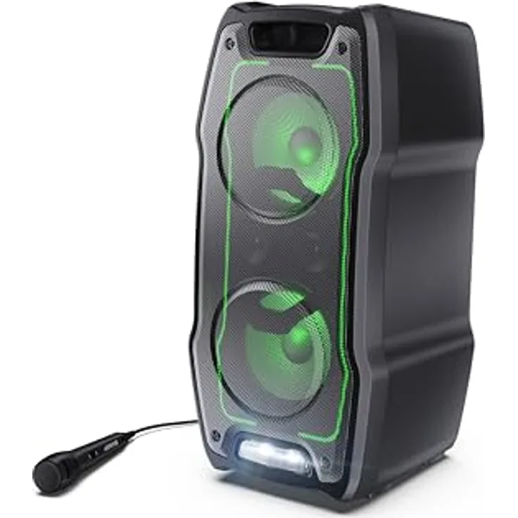 SHARP PS931 Bluetooth Party-Lautsprecher (180 Watt, integrierter Akku mit 13 Stunden Spielzeit, Super Bass, LED-Lichteffekte, inkl. Mikrofon), schwarz