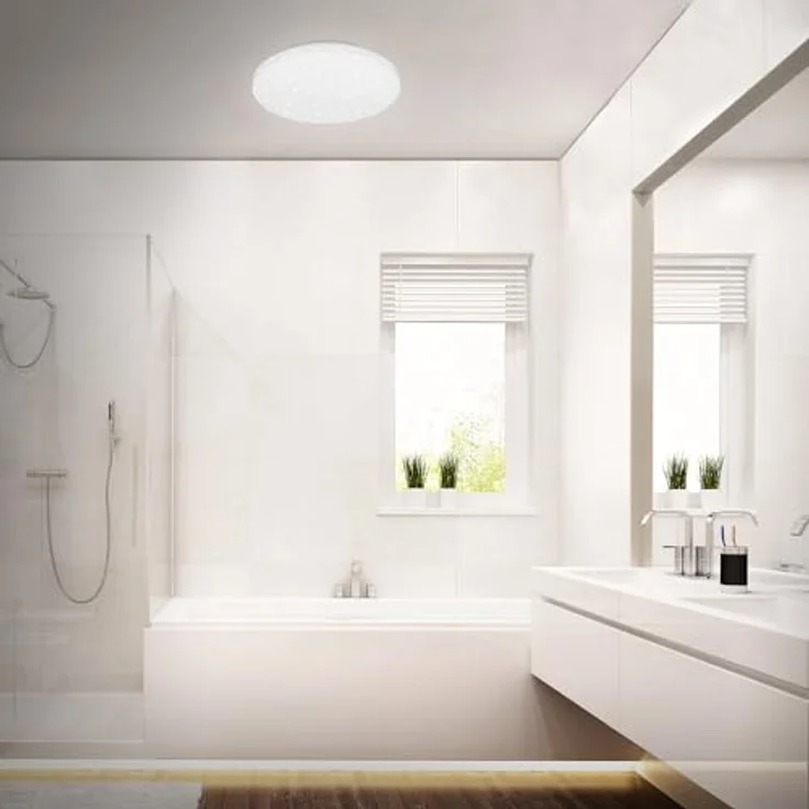 BRILONER LED Deckenlampe mit Sternendekor, LED Deckenleuchte Bad IP44, gelochtes Dekor, neutralweißes Licht, Ø275 mm, Weiß – Bild 4