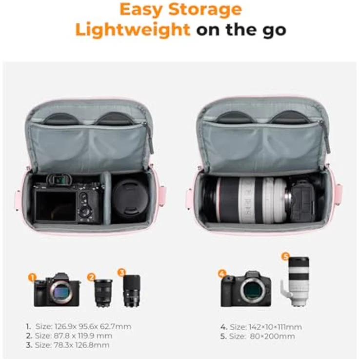 K&F CONCEPT Kamera-Rucksack Umhängetasche, SLR-Taschen mit herausnehmbarer Trennwand, rosa, für täglichen Gebrauch und Outdoor-Reisen – Bild 2