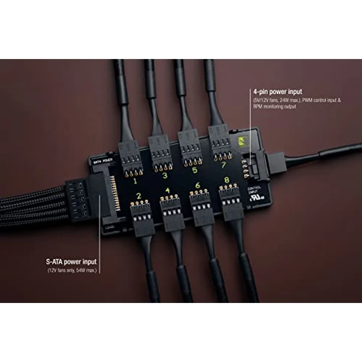 Noctua NA-FH1, 8-Kanal Lüfter-Hub für bis zu acht 12V- oder 5V-basierte 4-Pin PWM oder 3-Pin Lüfter (Schwarz) – Bild 4