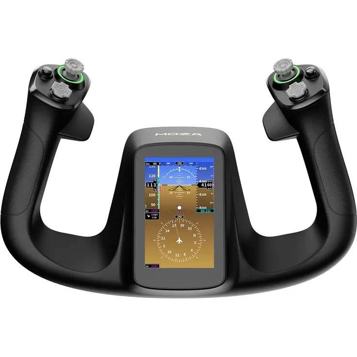 MOZA MFY Pro Yoke Griff Yoke-Aufsatz im Airliner-Stil, 4,3-Zoll-Touchscreen mit Flugdaten, 26 programmierbare Eingaben, Hall-Effekt-Thumbsticks