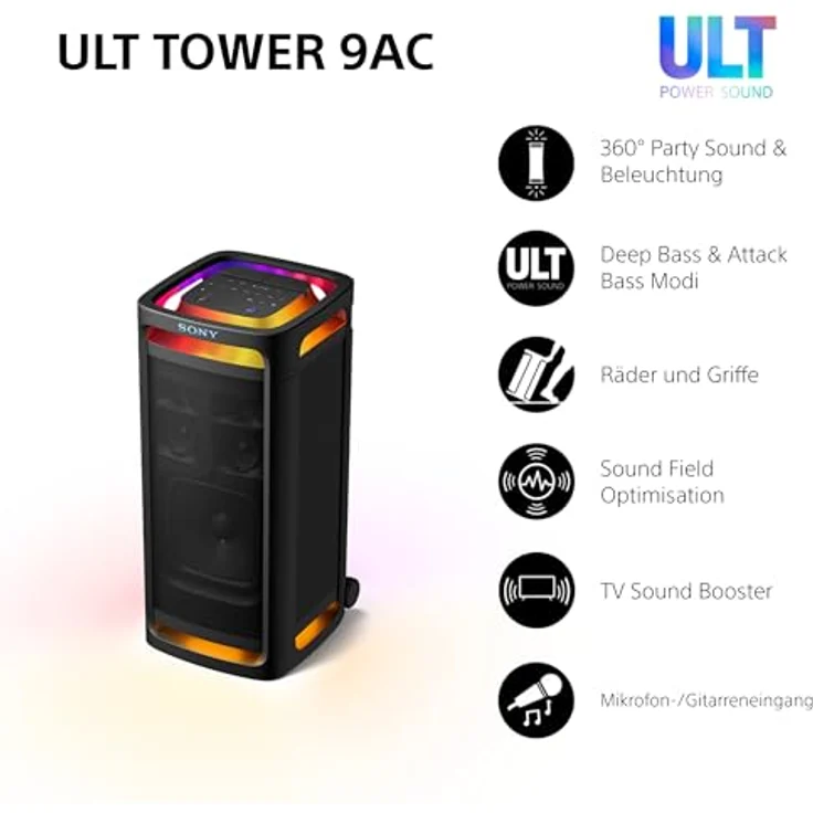 Sony ULT Tower 9 AC, Bluetooth-Party-Lautsprecher mit 360° Sound, X-Balanced Speaker, 2 ULT Power Sound Modi und Karaoke-Eingängen - Schwarz – Bild 2