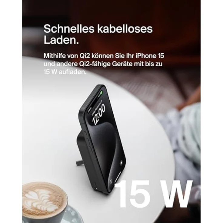 Belkin BoostCharge Pro kabellose Powerbank 10.000 mAh mit Qi2 und integriertem Ständer – Schwarz – Bild 2