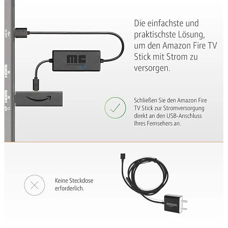 Mission USB Stromkabel - Ladekabel - Power Kabel für Amazon Fire TV Stick 4K mit erweiterten Batterie-Management und integriertem 2000mAh Lithium-Ionen-Akku - Schwarz - MC45 – Bild 2