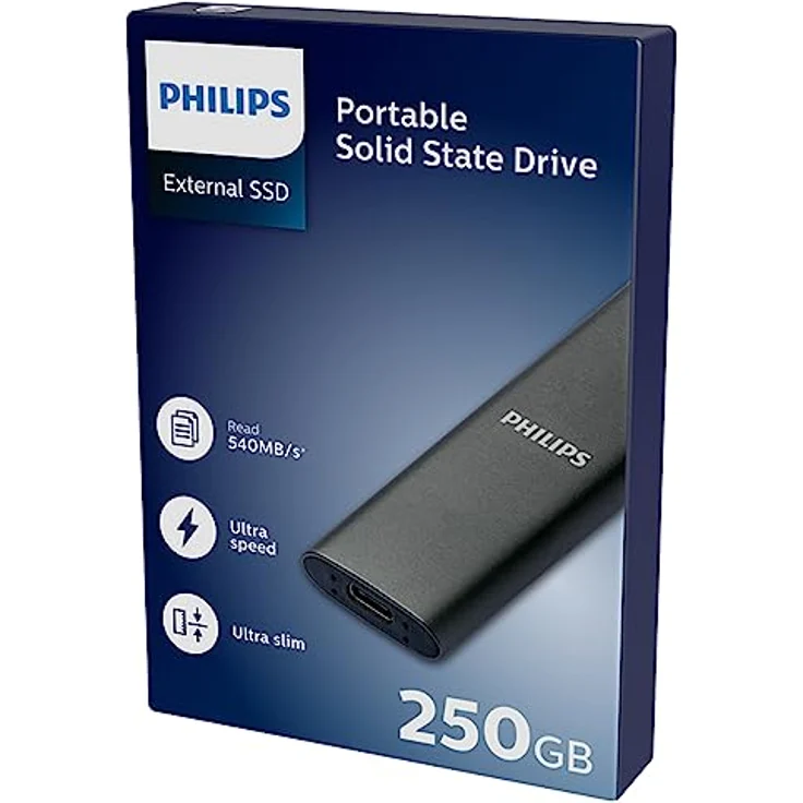 Philips Externe Portable SSD 250 GB - Ultra Slim SATA Ultra Speed USB-C, Lesegeschwindigkeit bis zu 540 MB/s, Aluminium – Bild 2
