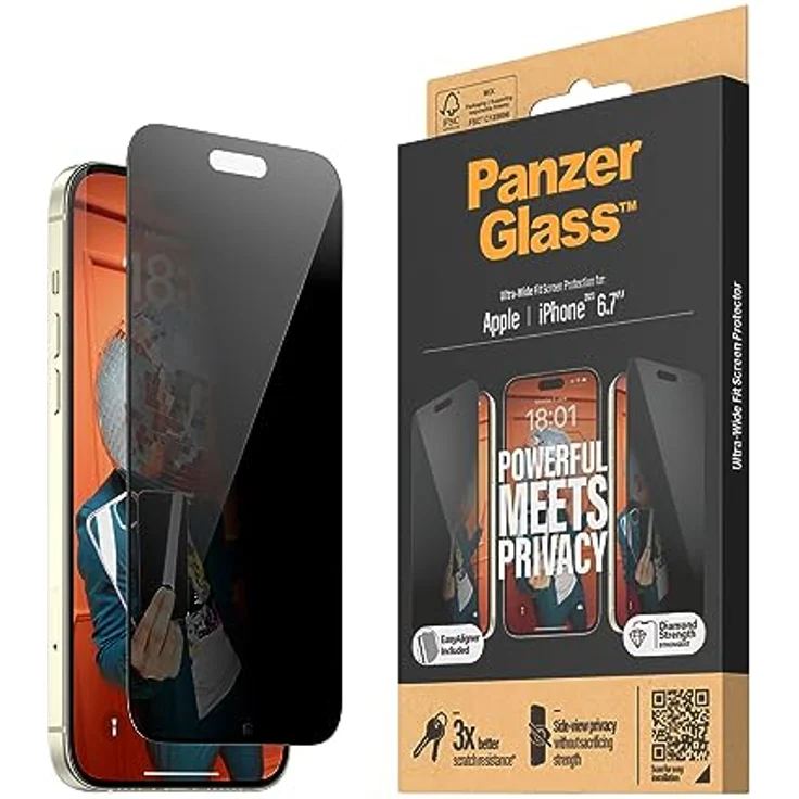 PanzerGlass Displayschutzfolie für Apple iPhone 15 Plus (17 cm / 6,7 Zoll), Sichtschutz, ultraweite Passform, transparent (P2811), kratzfest und stoßfest, 2 Jahre – Bild 1