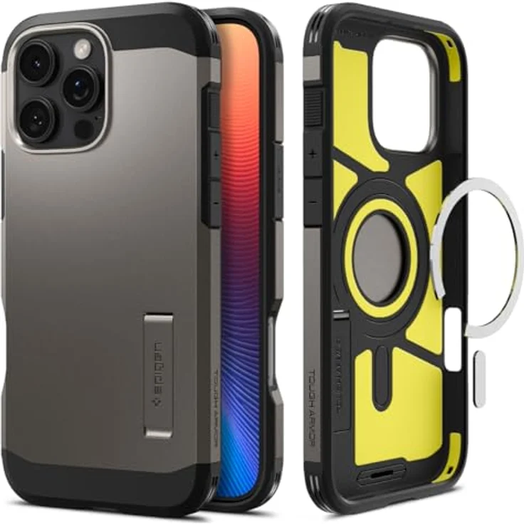 Spigen Tough Armor (AI) MagFit Hülle für iPhone 16 Pro Max, Kompatibel mit MagSafe Zubehör -Gunmetal, Doppelschichtige Schutzhülle mit integriertem Magnet und Kickstand – Bild 1