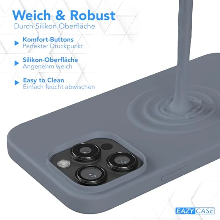 EAZY CASE Premium Silikon Handyhülle für iPhone 16 Pro Max, Slimcover mit Kameraschutz, Microfiber-Innenseite, Stahl Blau – Bild 4