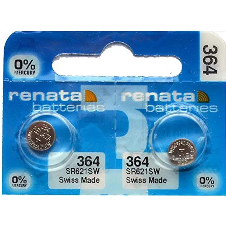 Renata 364 SR621SW Silberoxid-Uhrenbatterie, 2 Stück, kompatibel mit über 40 Modellen