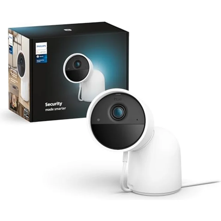Philips Hue Secure kabelgebundene Smart Home Überwachungskamera mit Standfuß, Full HD Video, für drinnen oder draußen, einfach zu installieren, Smart Home Security und Lichtsteuerung per App, weiß – Bild 1