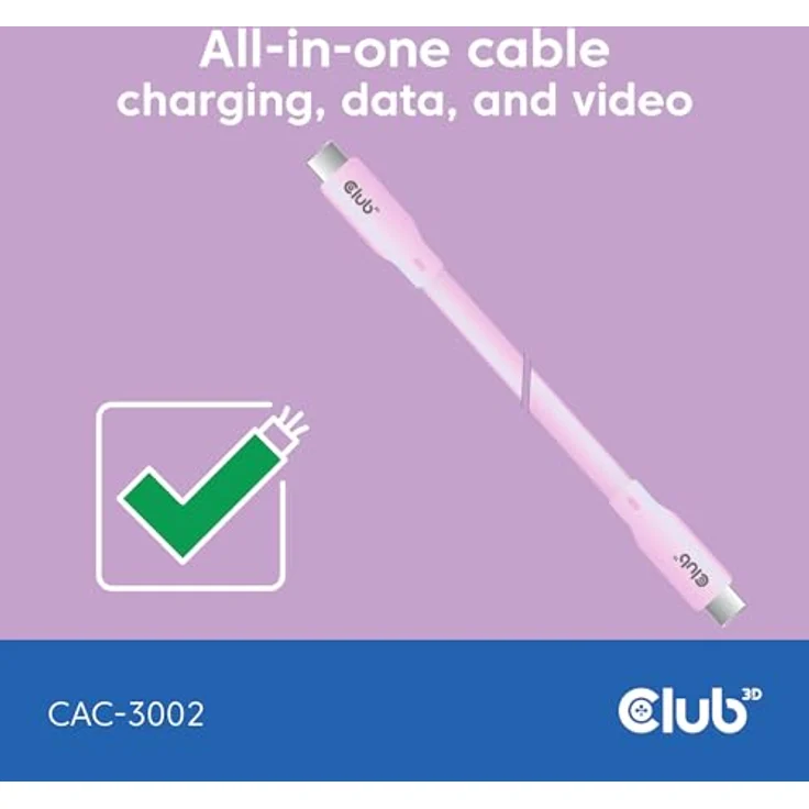 Club3D CAC-3002 Lifestyle USB-C Kabel PD 240W, 20Gbps, 2m, pink, für iPhone und Android, 4K60Hz Videounterstützung – Bild 4