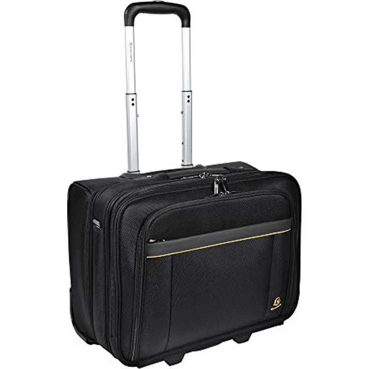 Exacompta 18534E Premium Reisetasche Exatrolley mit 4 Hauptfächern vielen Innentaschen 2 USB Anschlüsse und ausziehbarem Trollygriff wasserabweisend ideal für Privat- und Geschäftsreisen, schwarz