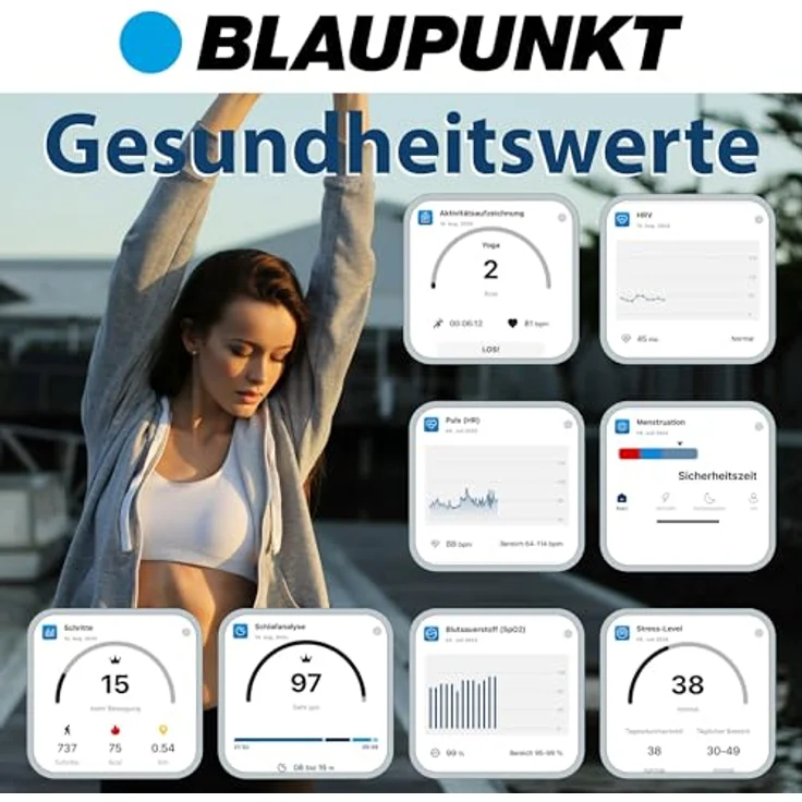 Blaupunkt Smart Ring Pro V3, Titanlegierung, Schritte, Puls, Schlaf, Temperatur, SpO2, HRV, IP68, schwarz, Größe 7 – Bild 4