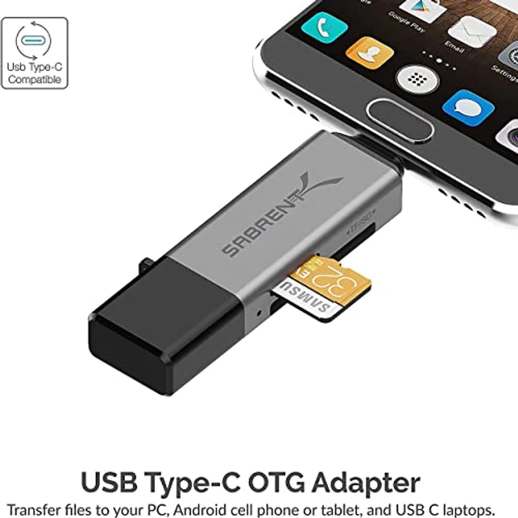SABRENT SD, Micro SD Kartenleser, USB typ C 3.2 gen 1 Kartenleser, 5Gbps High Speed Externe Kartenlesegeräte OTG Adapter unterstützt MMC/TF/SDXC/SDHC/Micro SDHC/Micro SDXC, für PC, usw (CR-BCA2) – Bild 5