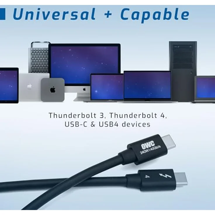 OWC Thunderbolt 4/USB-C Kabel, 0.7m, Schwarz, 8K Unterstützung, 40 Gbps, USB-Stromversorgung (100 W) – Bild 2