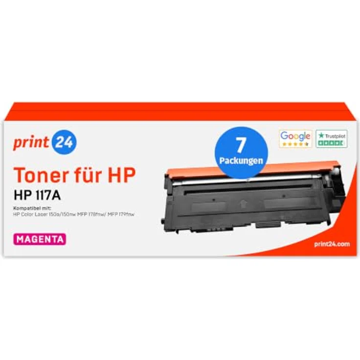 print24 Tonerpatrone 117A, Magenta, 7er Pack, Seitenleistung bis 1.000 Seiten, kompatibel mit HP Color Laser 150 und MFP 178/179 – Bild 1