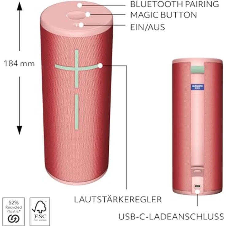 LOGITECH UE BOOM 4 RASPBERRY - Bluetooth-Lautsprecher in Rosa – Bild 7