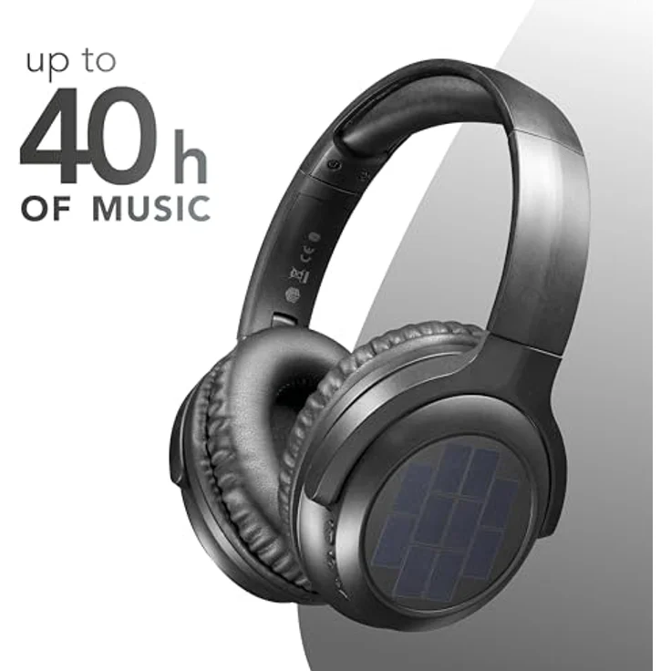 Music Sound Sunbeat, Kabelloser Kopfhörer mit Solarzellen, 40 Stunden Akkulaufzeit, Schwarz – Bild 3