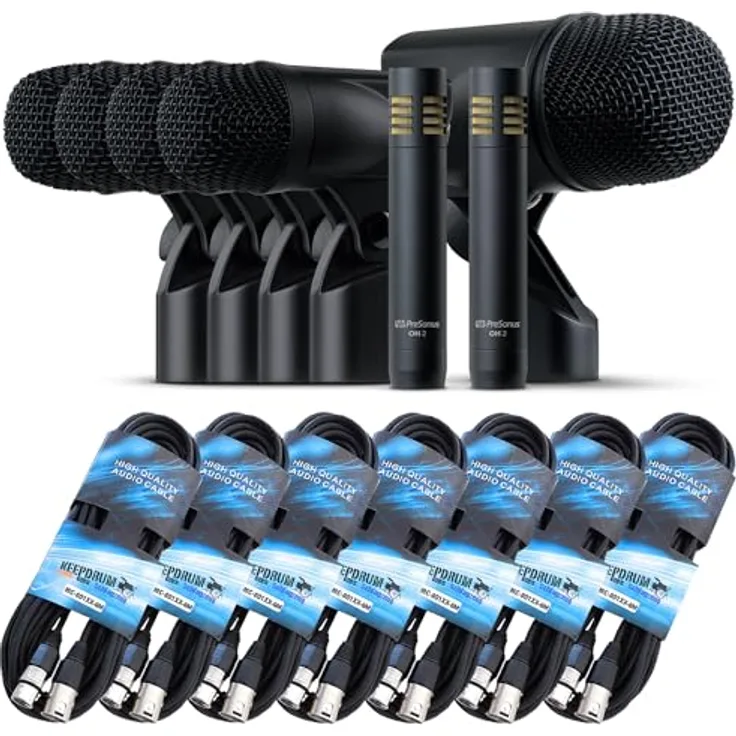 PreSonus DM-7 Drum-Mikrofon-Set + keepdrum 7X XLR-Kabel, optimale Aufnahme für Schlagzeug inbegriffen