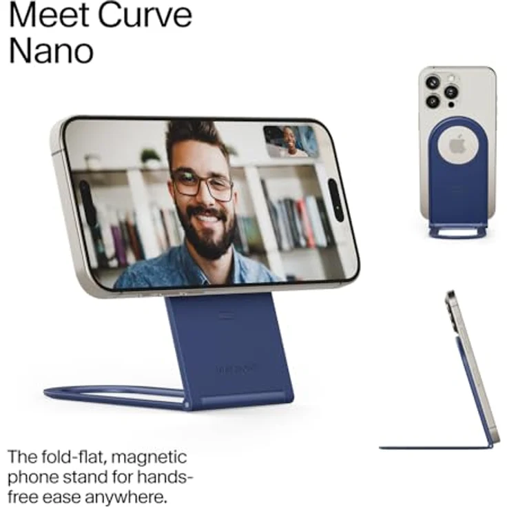 TwelveSouth Curve Nano - Coastal, Faltbarer Smartphone Halterung aus Aluminium, Blau, kompatibel mit Qi2 und MagSafe – Bild 2