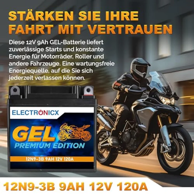 Electronicx GEL-12N9-3B, GEL Motorradbatterie 9Ah 12V für Motorrad, Roller und Quad – wartungsfrei, auslaufsicher, vibrationsfest – Bild 2