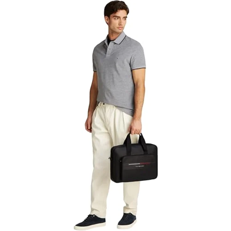 Tommy Hilfiger Laptoptasche TH FOUNDATION COMPUTER BAG, Unisex Geschäftstasche, Umhängetasche, Henkeltasche, schwarz mit farbigen Details – Bild 5