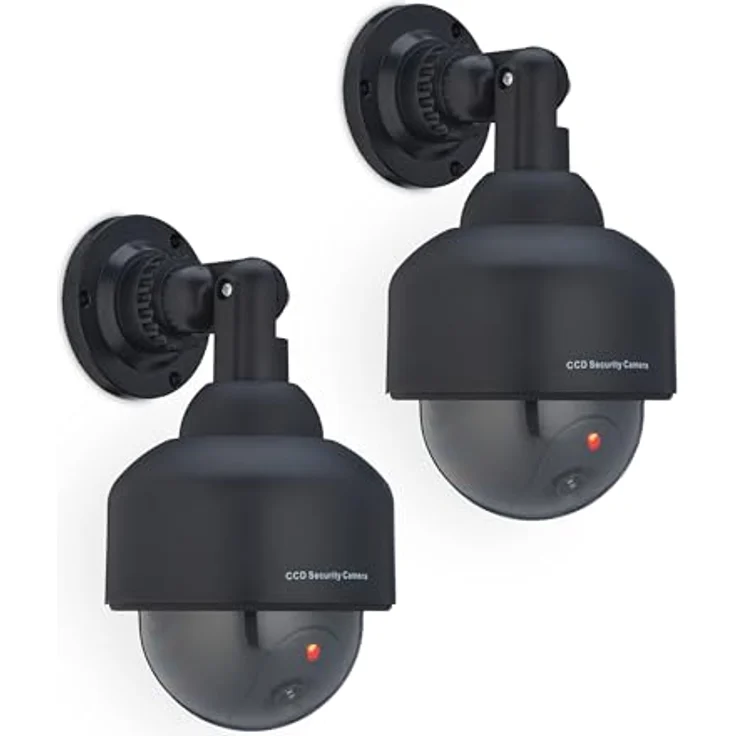 Relaxdays Kamera Dummy, 2er Set, blinkend, innen- & außen, Einbrecher Abschreckung, Überwachungskamera Attrappe, schwarz – Bild 1