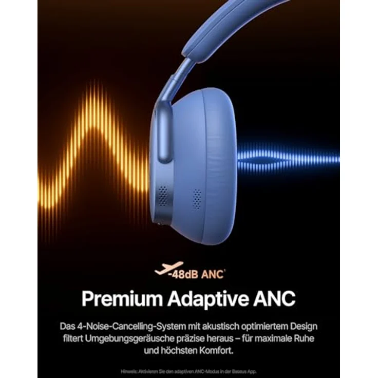 Baseus Inspire XH1, Over-Ear Kopfhörer mit Noise Cancelling, Sound by Bose, Cloud-Komfort, 100 Std. Spielzeit, Dämmerungsblau – Bild 4