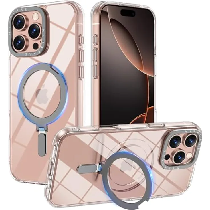 Miracase Magnetic Hülle für iPhone 16 Pro Max, stoßfest mit integriertem Ständer und MagSafe-Kompatibilität, klar
