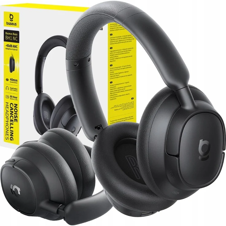 Baseus Bass BH1 NC, Wireless ANC Over-Ear-Kopfhörer mit 80 Stunden Akkulaufzeit und Hi-Res-Sound, Cosmic Black