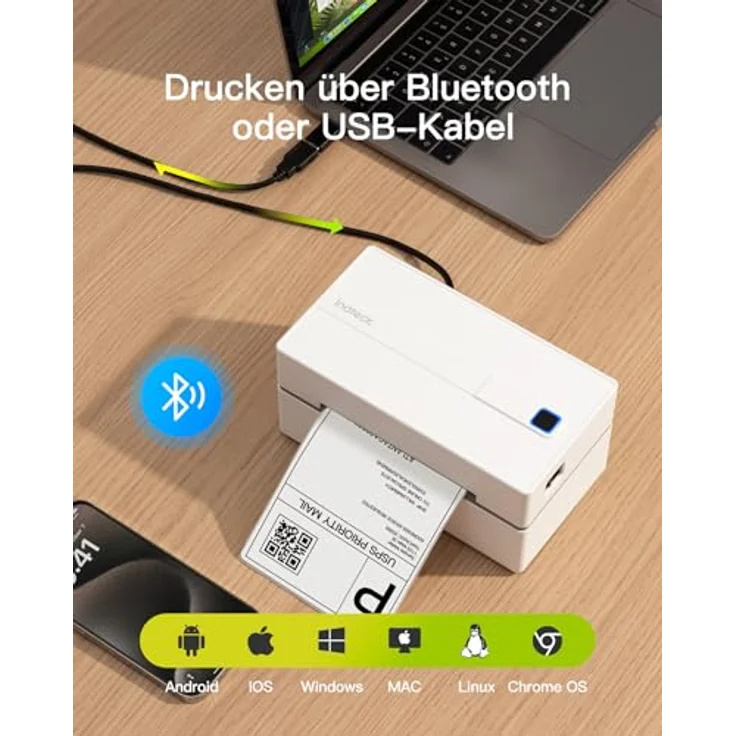 Inateck Bluetooth Thermo-Etikettendrucker, 4x6 Versandetikettendrucker mit schnellem Druck von 150 mm/s, USB und App-kompatibel für iOS und Android – Bild 3