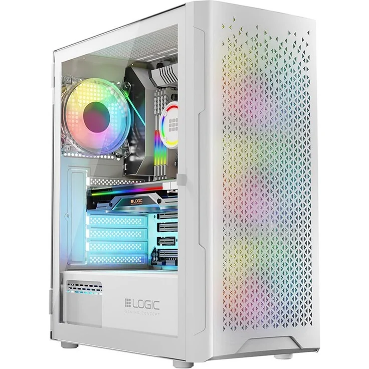 Logic ARAMIS ARGB MINIDI USB-3.0-Gehäuse, Weiß, Midi-Tower mit Hartglas, 4x 2,5" und 2x 3,5" Schächten, RGB-Beleuchtung, Kabelmanagement, maximal 34 cm Grafikkartenlänge