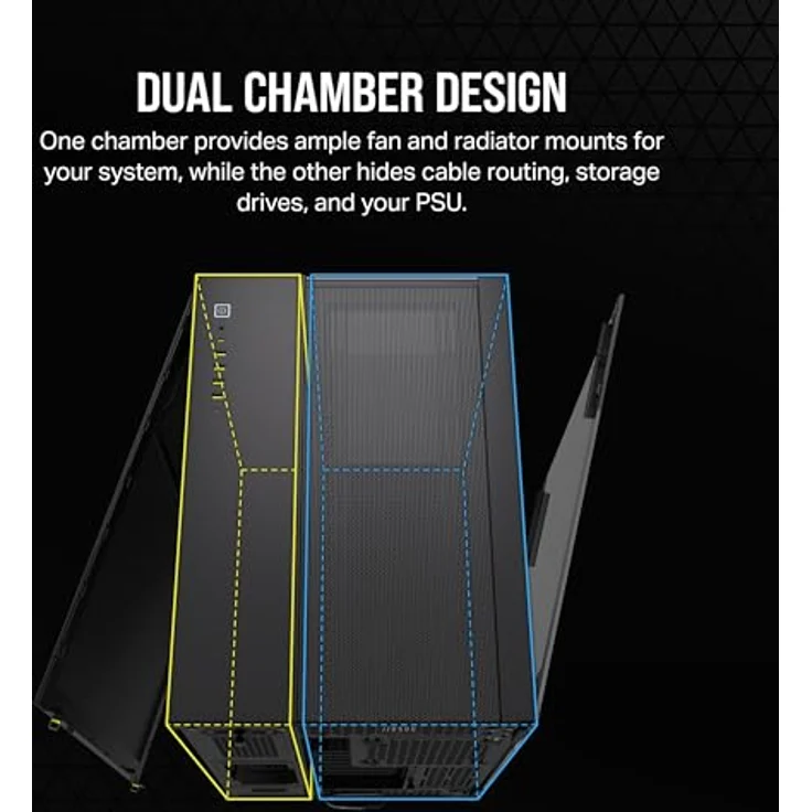 CORSAIR 6500X Mid-Tower ATX PC-Gehäuse Aus Gehärtetem Glas - Ohne Lüfter - Zweikammer-Design - Große Kühlungsflexibilität - Kompatibel Mit Reverse Connection Motherboards - Schwarz – Bild 3