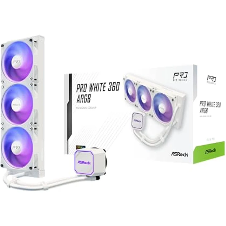 ASRock Pro 360 ARGB White, AiO-Wasserkühlung mit 360mm Radiator und 3x 120mm Lüftern, Sockel Intel LGA1851/LGA1700, Sockel AMD AM5/AM4 – Bild 1
