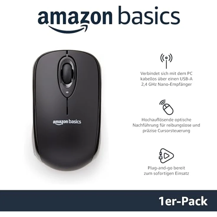 AmazonBasics Schnurlose Maus mit Nano-Empfänger (schwarz) – Bild 2