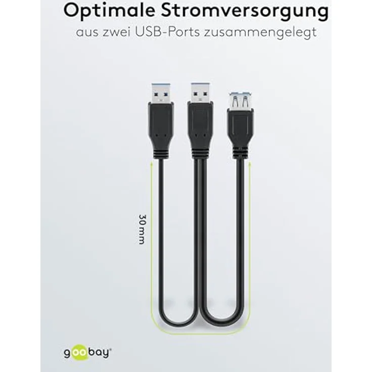 Wentronic goobay - USB- / Stromkabel - USB Type A (W) bis USB Type A (M) - 30cm - Schwarz (95749) – Bild 4