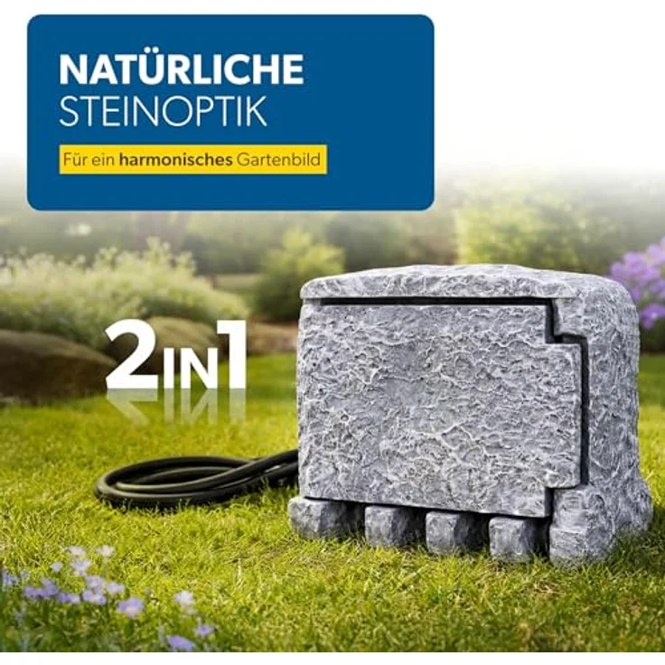 UNITEC Steckdosenverteiler für den Garten in Steinoptik, Gartensteckdose, Außensteckdose, IP 44, 4 Steckdosen Würfel – Bild 5