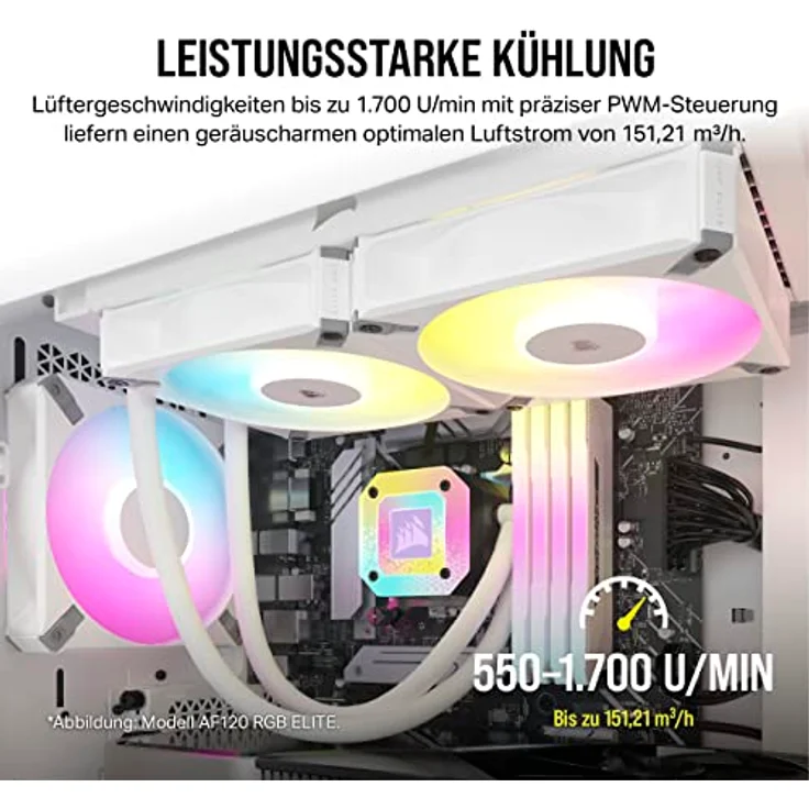 Corsair iCUE AF120 RGB ELITE 120mm PWM Dreifach-Lüfter-Kit - Acht RGB-LEDs Pro Lüfter - AirGuide-Technologie - Fluiddynamisches Lager - Inklusive iCUE Lighting Node CORE Controller - Schwarz – Bild 3