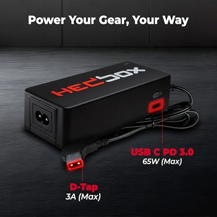 HEDBOX HED-DC10 Schnellladegerät, 16,8V/3A, mit 1m D-Tap-Kabel für V-Mount- und Gold-Mount-Akkus, Typ-C-Ladeanschluss PD 65W, zweifarbige IDL-Anzeige – Bild 4