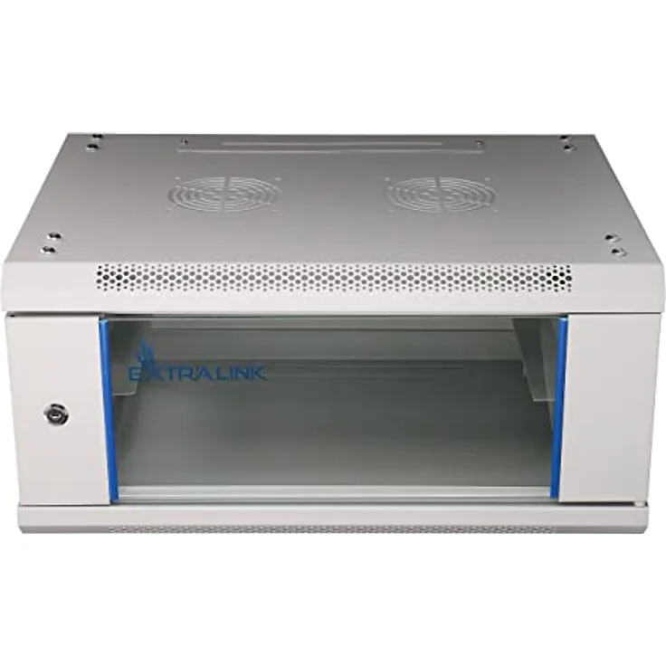 Extralink EX.8536 Rack 4U, Wandmontierter Serverschrank mit gehärteter Glasscheibe und Platz für Lüfter, grau