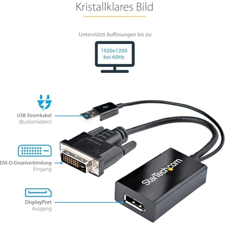 Startech DVI Adapter DVI zu DisplayPort + USB-A Strom St./Bu. schwarz – Bild 5