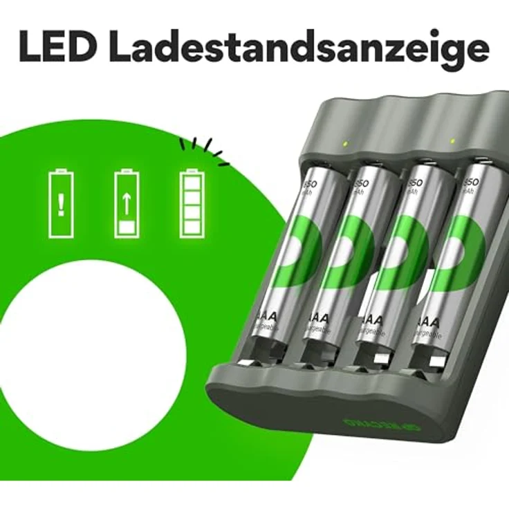 GP Batteries GPRCKCHB441U007 ReCyko 4-Port USB Ladegerät, inkl. 4x AA 2100mAh NiMH Akkus, kompakt und sicherheitsoptimiert – Bild 7