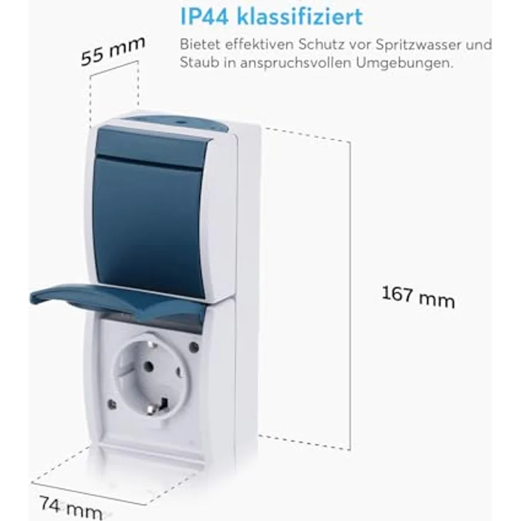 Busch-Jaeger 2601/6/20 EW-53 Ocean IP44 AP Schalter / Steckdosen Kombination, wetterfestes Design in Grau/Blaugrün, senkrechte Montage, ideal für außen und Werkstatt – Bild 4
