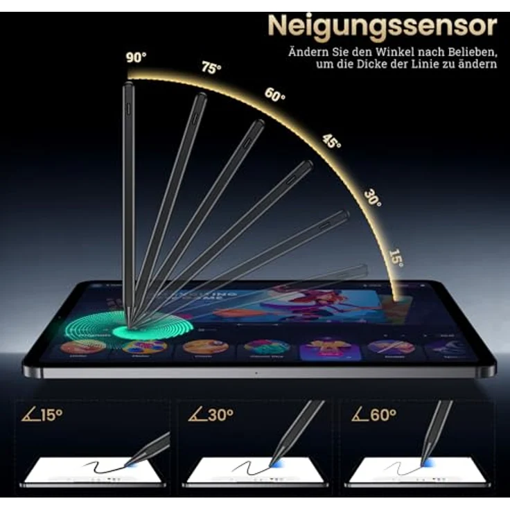 BAZO Stift für iPad Pencil 2. Generation, Schnellladung in 15 Minuten, Palm Rejection, Neigungssensitivität, Stylus für Pro 13''/12,9''/11''/iPad 6-10.Gen/Mini 5/6.Gen/Air 3/4/5, Schwarz – Bild 5