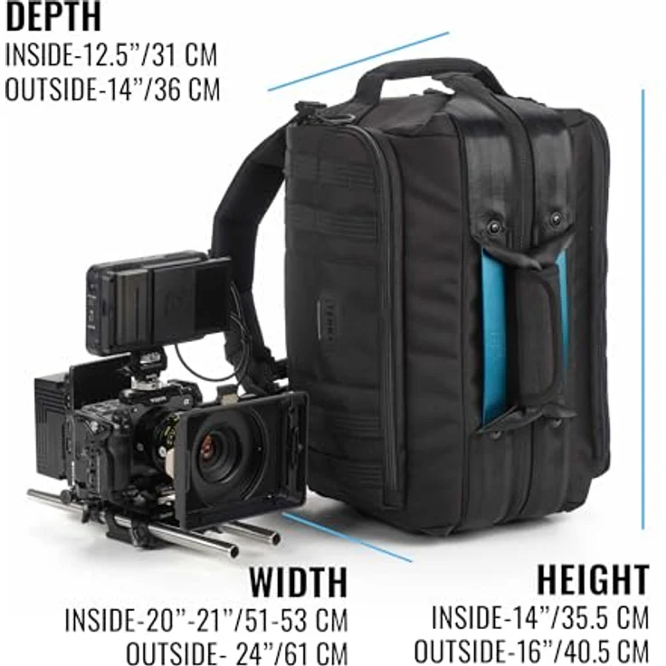 Tenba Cineluxe 16 (V2) Fotorucksack, schwarze Kameratasche für professionelle Camcorder und Kinokameras, mit schnell zugänglichem Mittelreißverschluss und Trolley-Gurt. – Bild 2