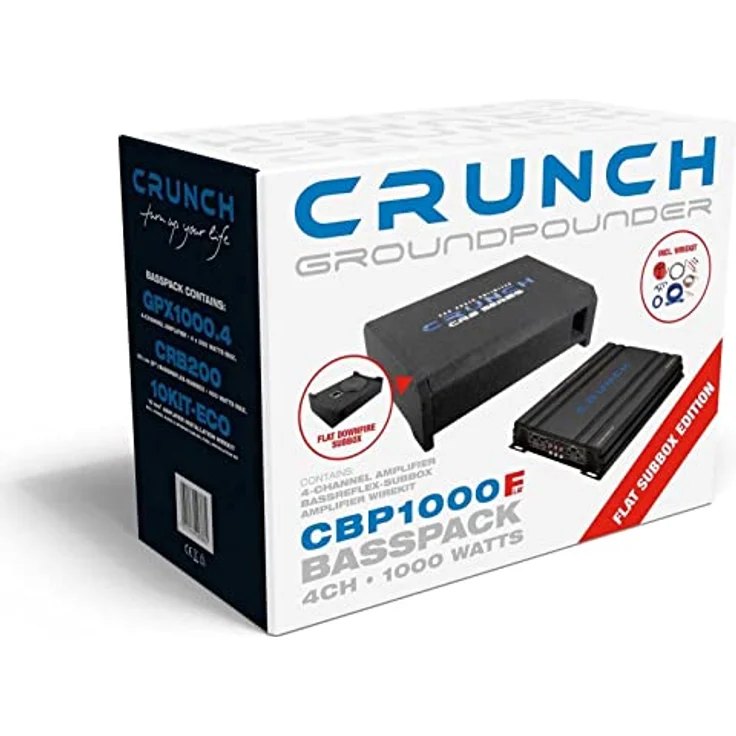 Crunch CBP 1000F BASSPACK - Flache Subwooferkiste + 4-Kanal Endstufe (200W) - Schwarz – Bild 4