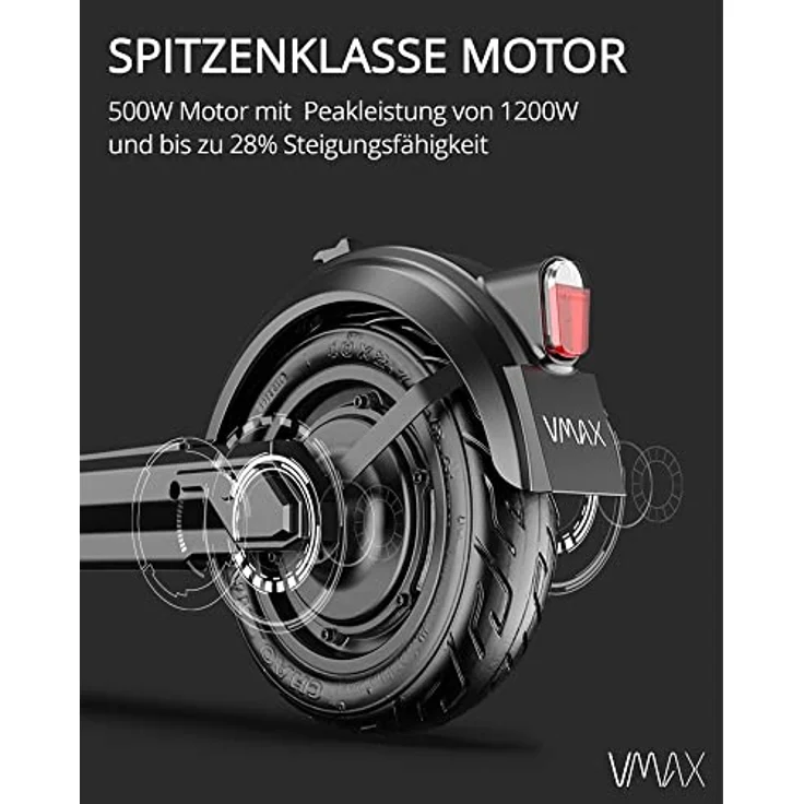 VMAX E-Scooter VX2 PRO GT-B | 500W Motor & 28% Steigfähigkeit | E-Roller Mit Straßenzulassung In D | 130kg max. Belastung | Schwarz – Bild 2