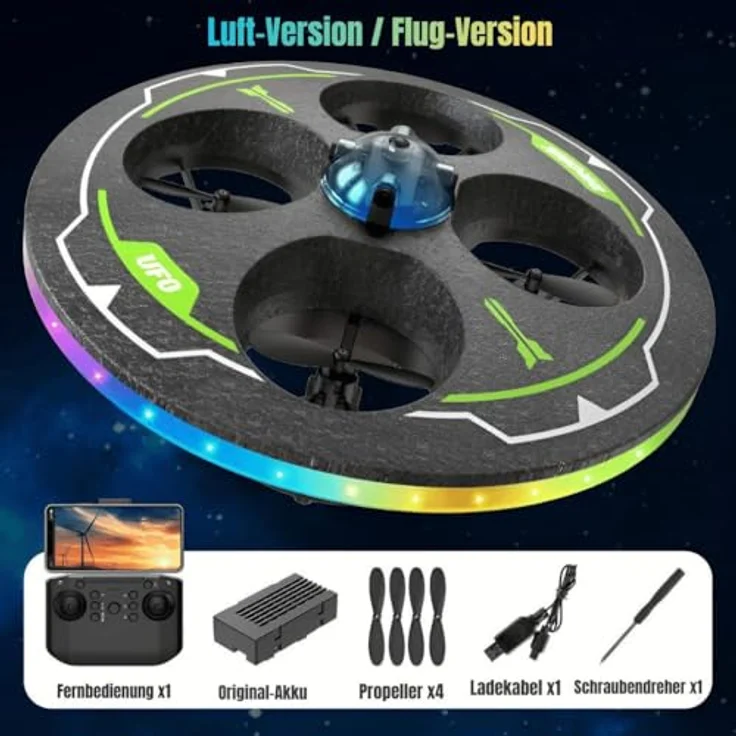 Goldstern-Tech RC-Quadrocopter UFO Einsteiger-Drohne mit 480P Kamera, LED-Beleuchtung, Hinderniserkennung, Höhenstabilisierung & 360° Flip-Funktion – Bild 5